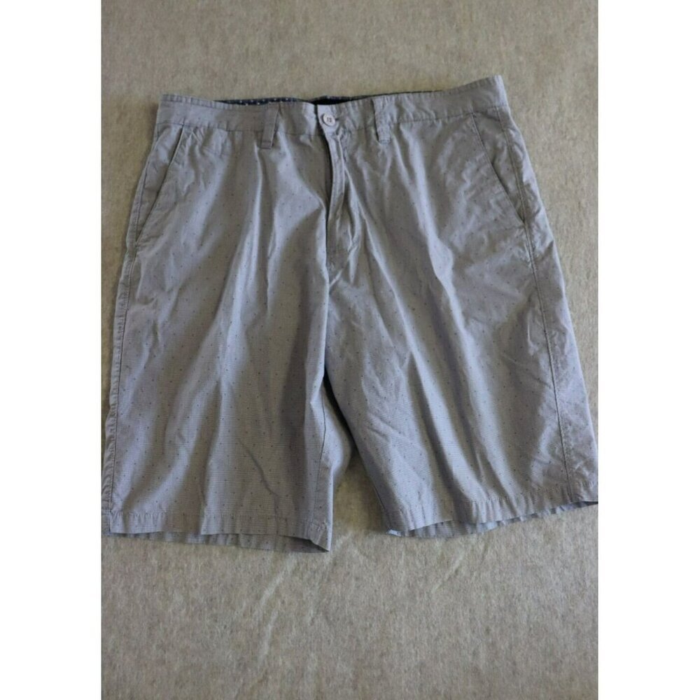 London Fog Mens 34 Herringbone‎ Shorts Gray Flat Front 10" Inseam Cotton Casual